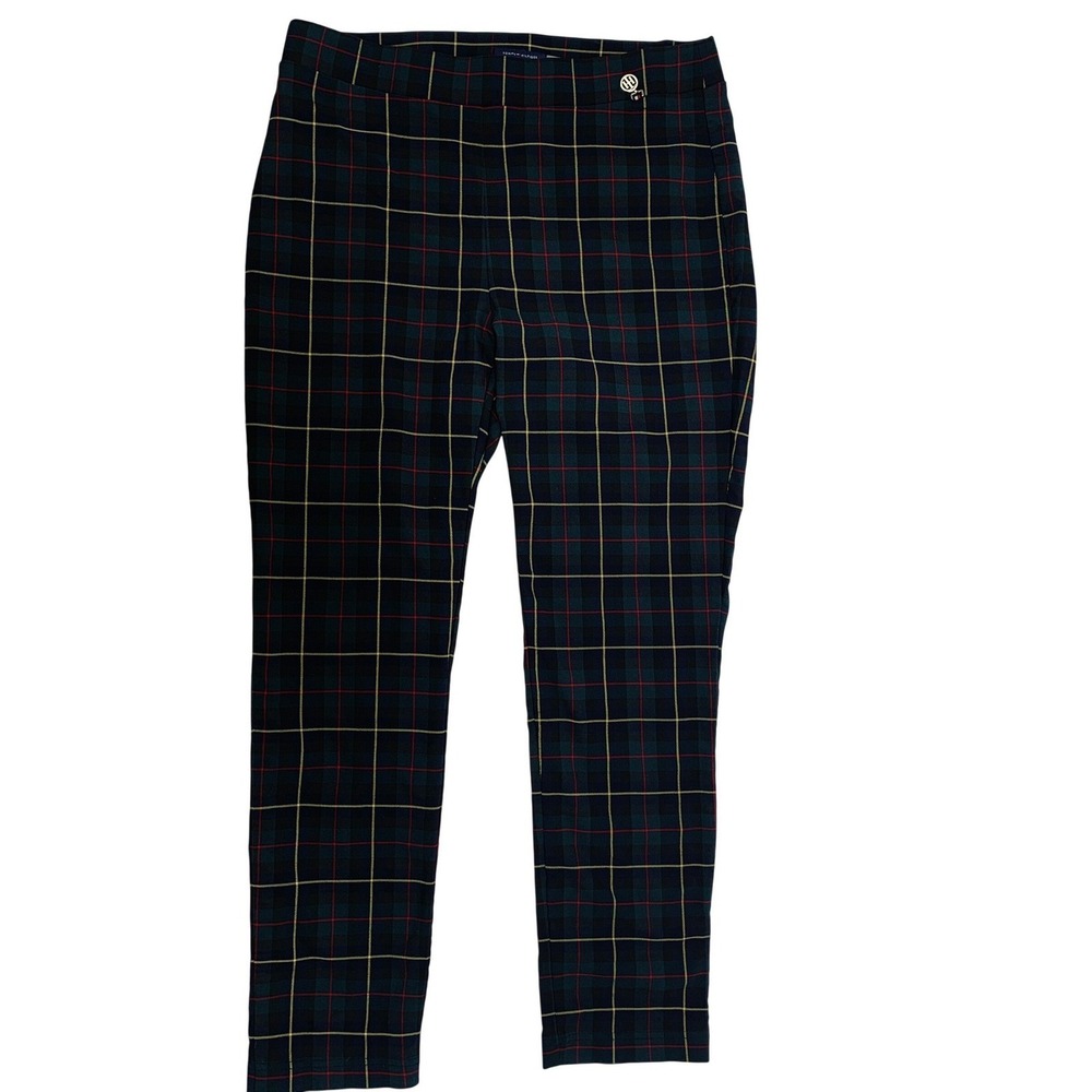 Tommy Hilfiger Womens Green Navy Blue Plaid Pull On Slim Pants Size Large